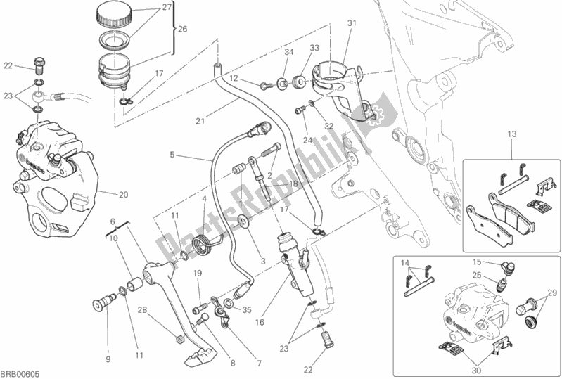 Tutte le parti per il Impianto Frenante Posteriore del Ducati Multistrada 950 S SW Brasil 2020 Tutte le parti per il Impianto Frenante Posteriore del Ducati Multistrada 950 S SW Brasil 2020